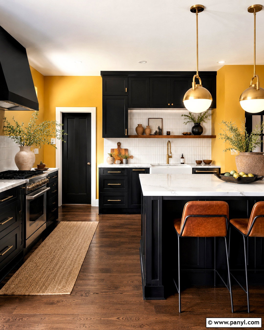 Golden Yellow Wall Kitchen With Black Cabinets - 20 Yellow Wall Kitchen Style Ideas