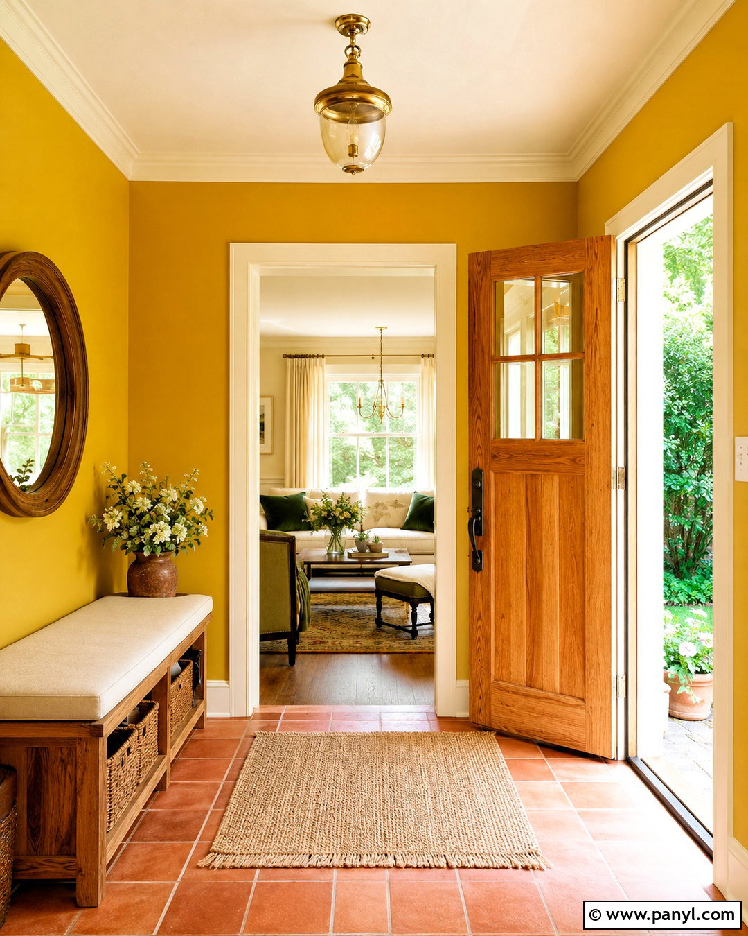 Golden Yellow Wall With Natural Wood Open Door - 20 Yellow Wall With Open Door Ideas