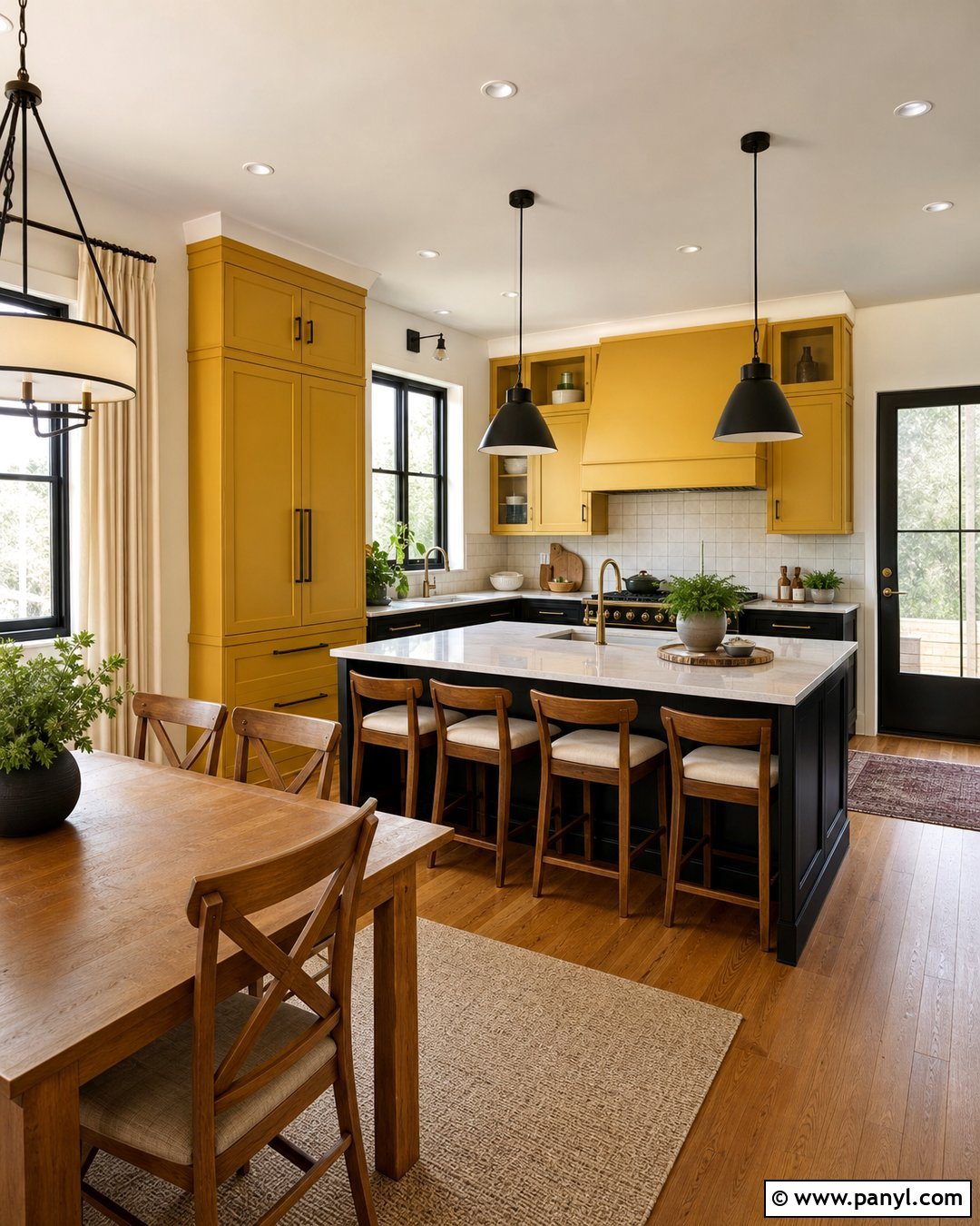 Golden Yellow Walls With Black Cabinets - 30 Yellow Walls Kitchen Ideas