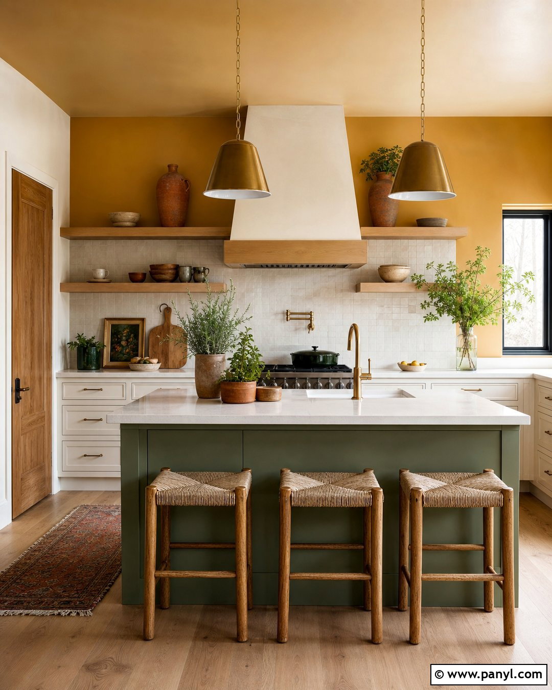 Golden Yellow Walls With Green Kitchen Island - 20 Modern Kitchen With Island And Yellow Walls
