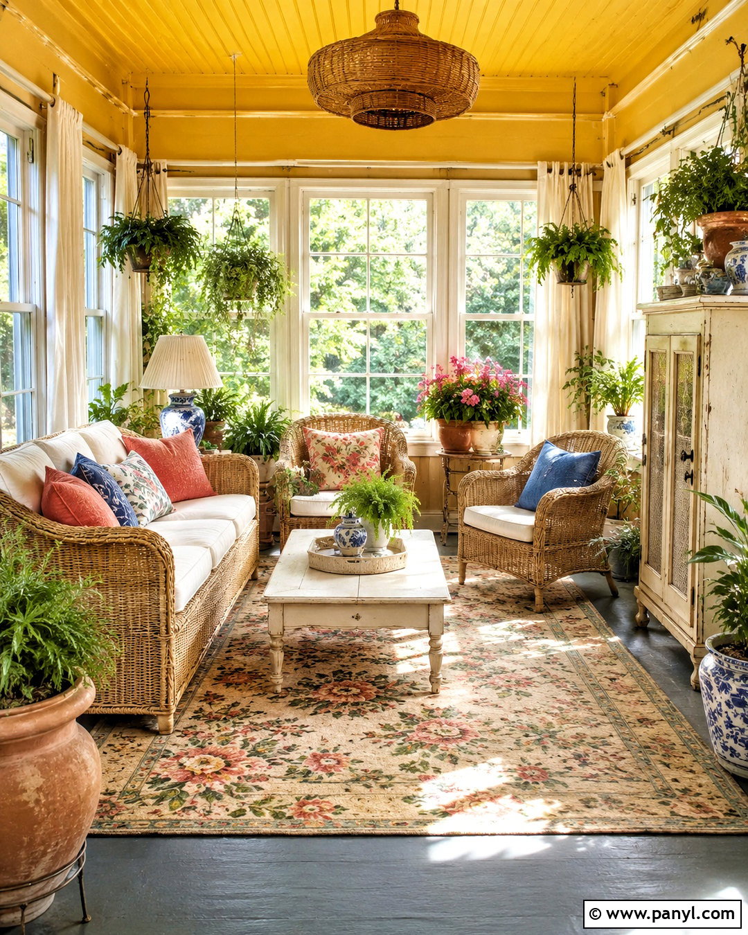 Goldenrod Yellow Wall Vintage Sunroom - 20 Yellow Wall Vintage Style Ideas
