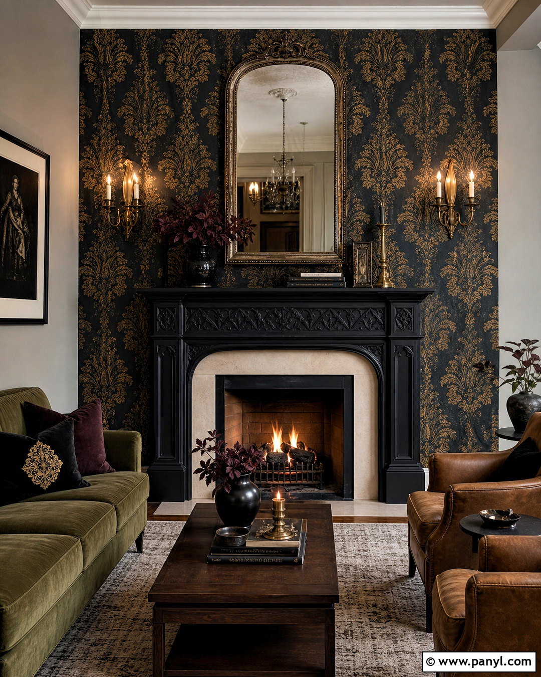 Gothic Damask Wallpaper Fireplace Wall - 20 gothic damask pattern wallpaper ideas