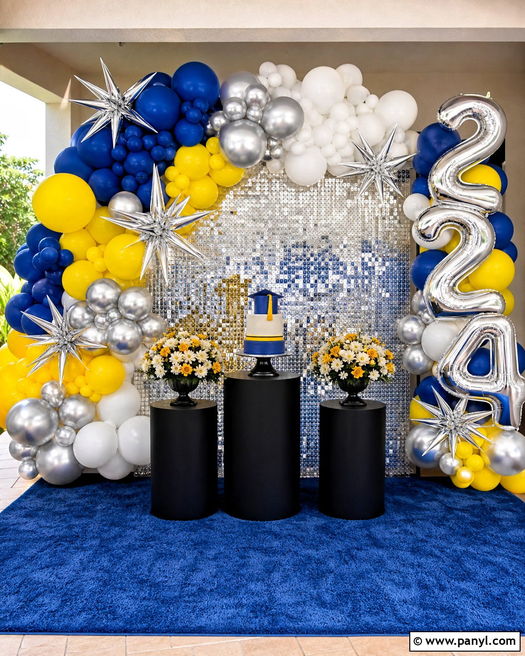 Graduation Shimmer Wall With School Color Balloons - 20 shimmer wall with balloons