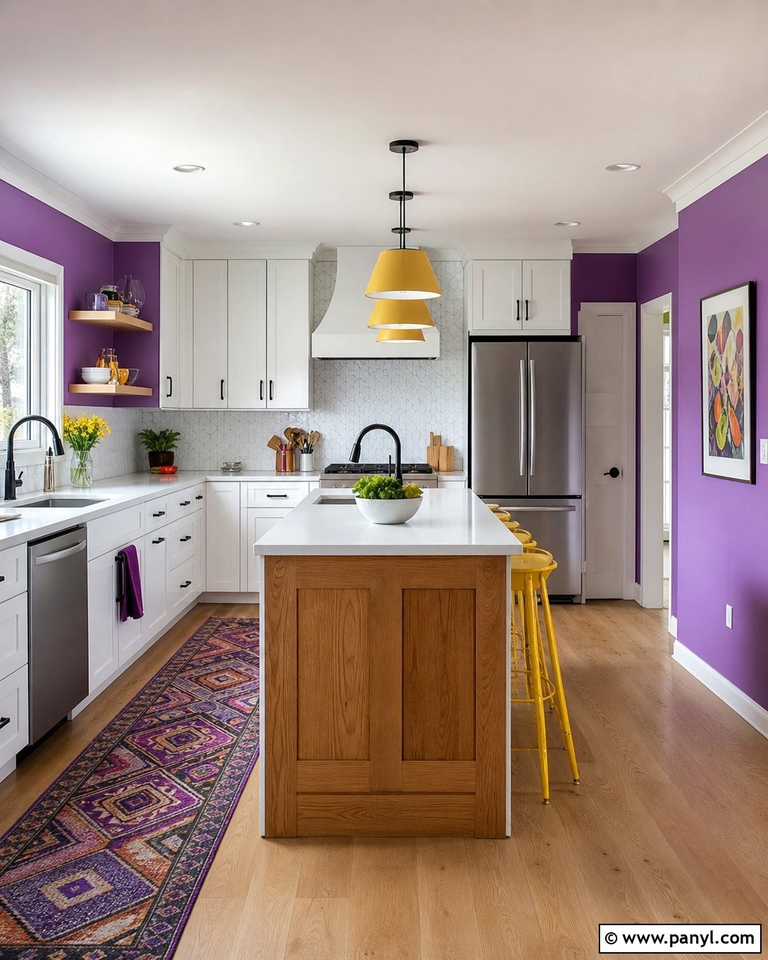 Grape Purple Kitchen Walls With Yellow Accents - 35 purple kitchen walls