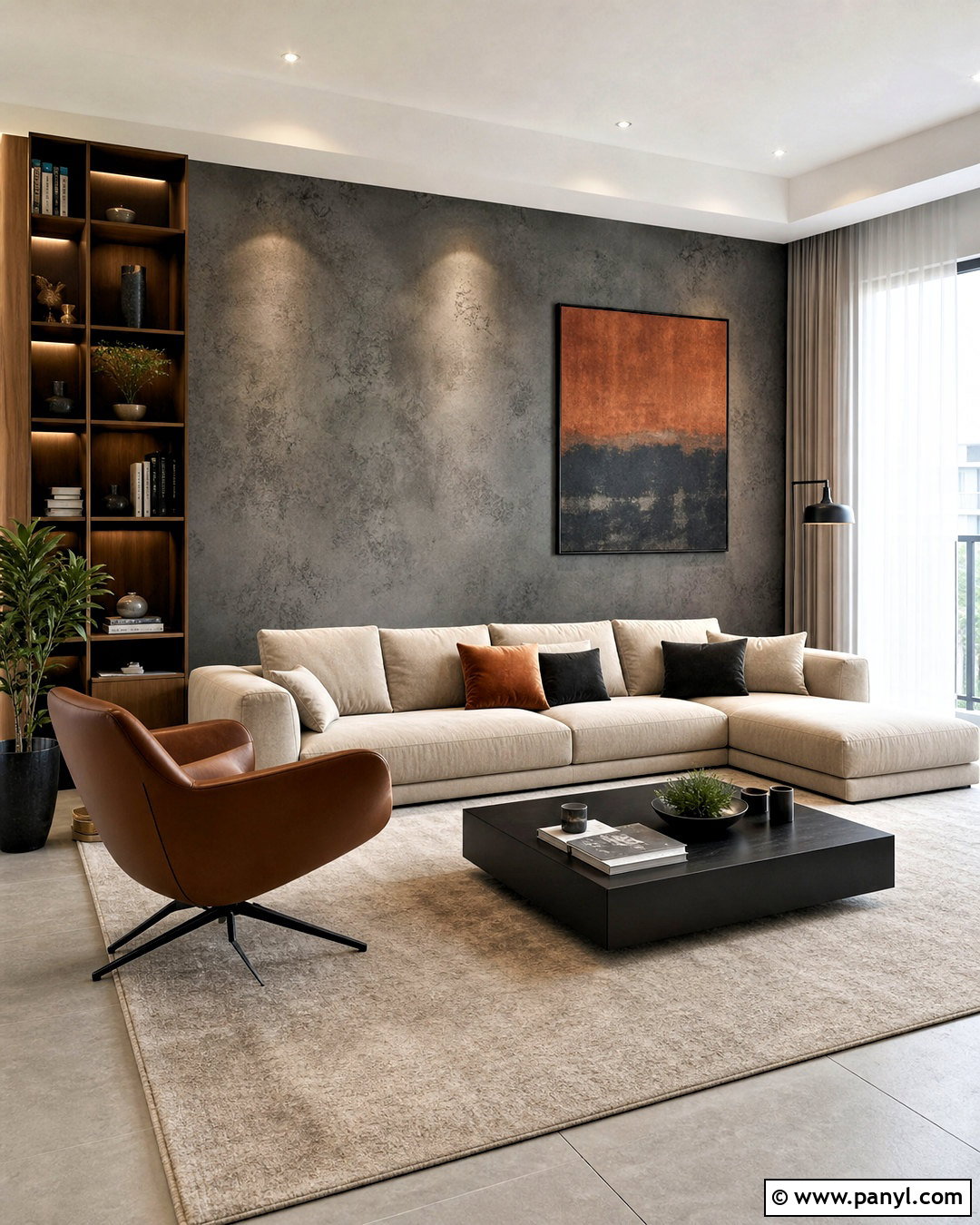 Graphite Concrete Effect Wall - 20 dark feature wall living room ideas