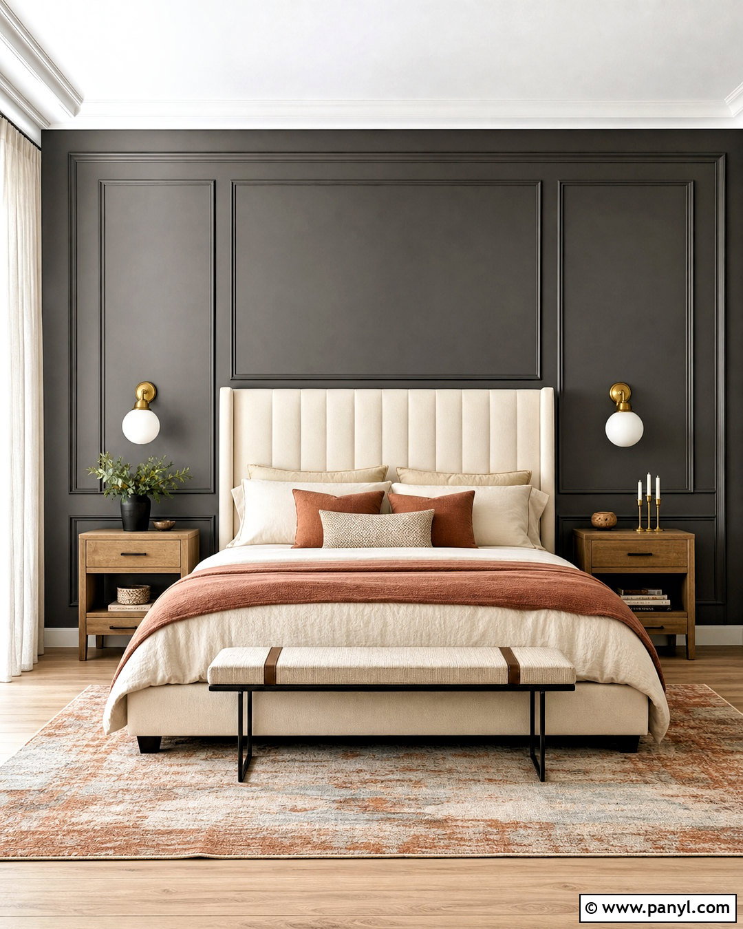 Graphite Geometric Molding Bedroom Accent Wall - 20 moody accent wall ideas