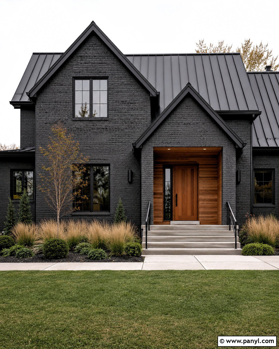 Graphite Painted Brick With Metal Roof - 20 dark painted brick exterior ideas