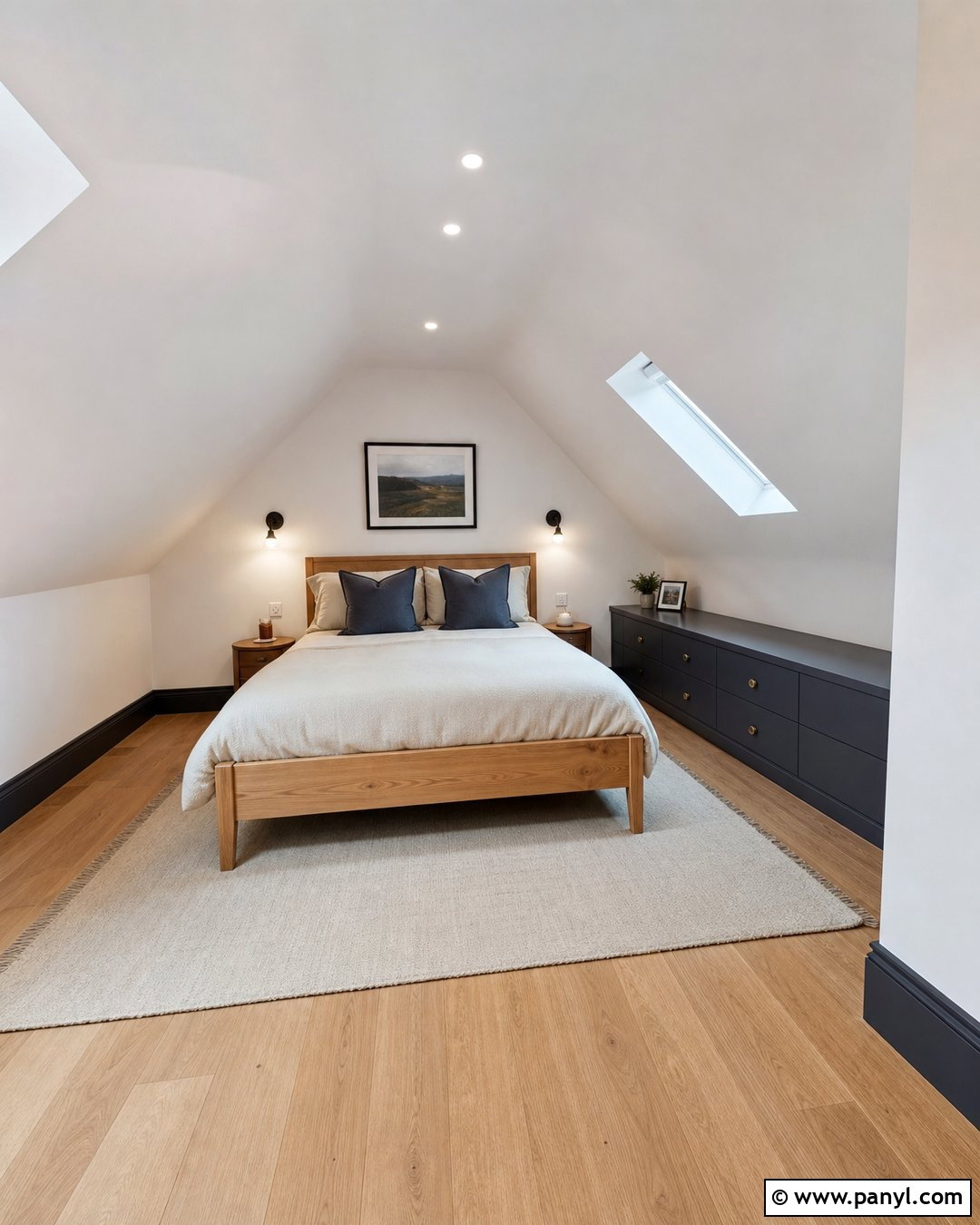 Graphite Skirting Boards In An Attic Bedroom - 35 Dark Skirting Boards Light Walls