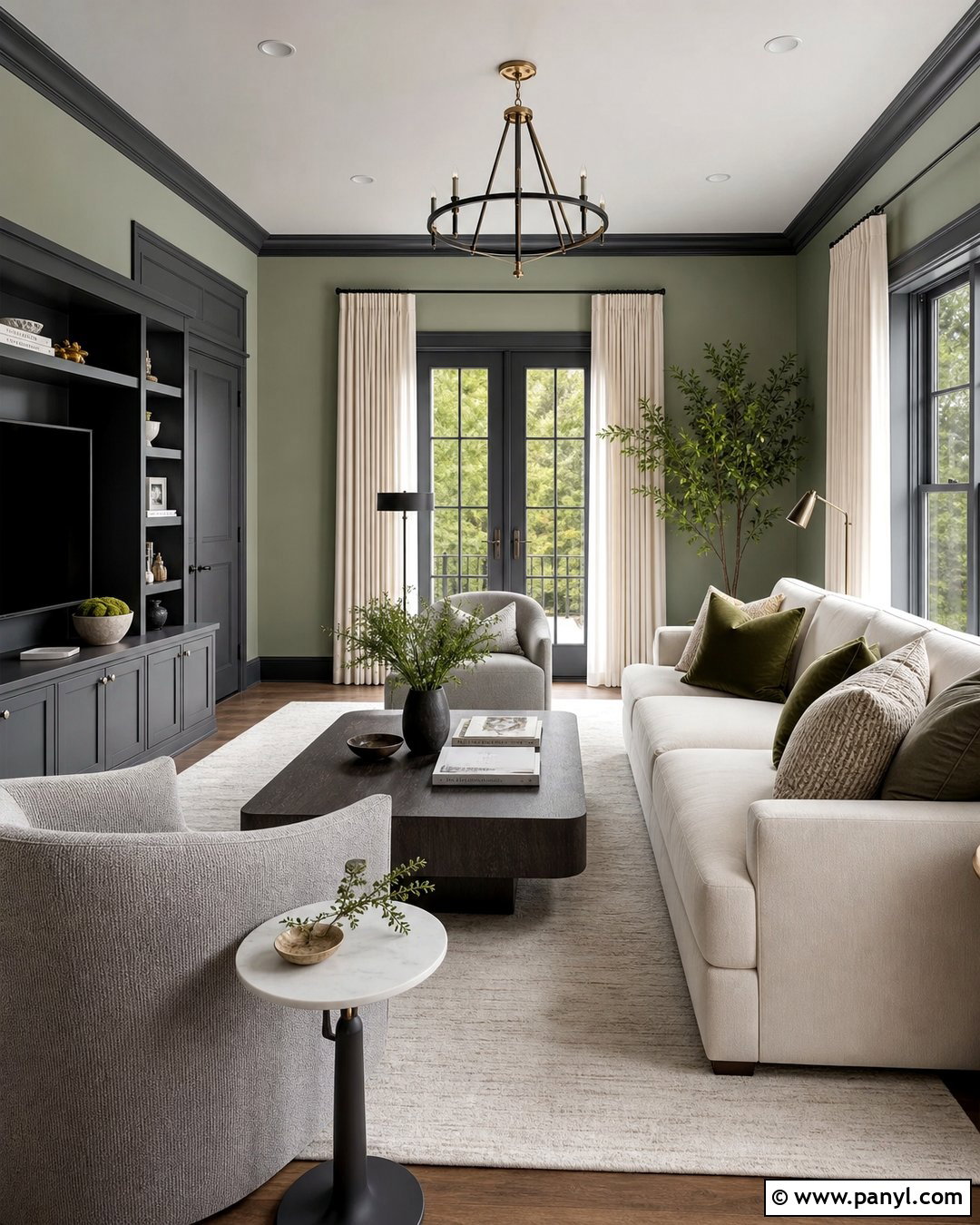 Graphite Trim With Pale Green Walls - 45 darker trim lighter walls