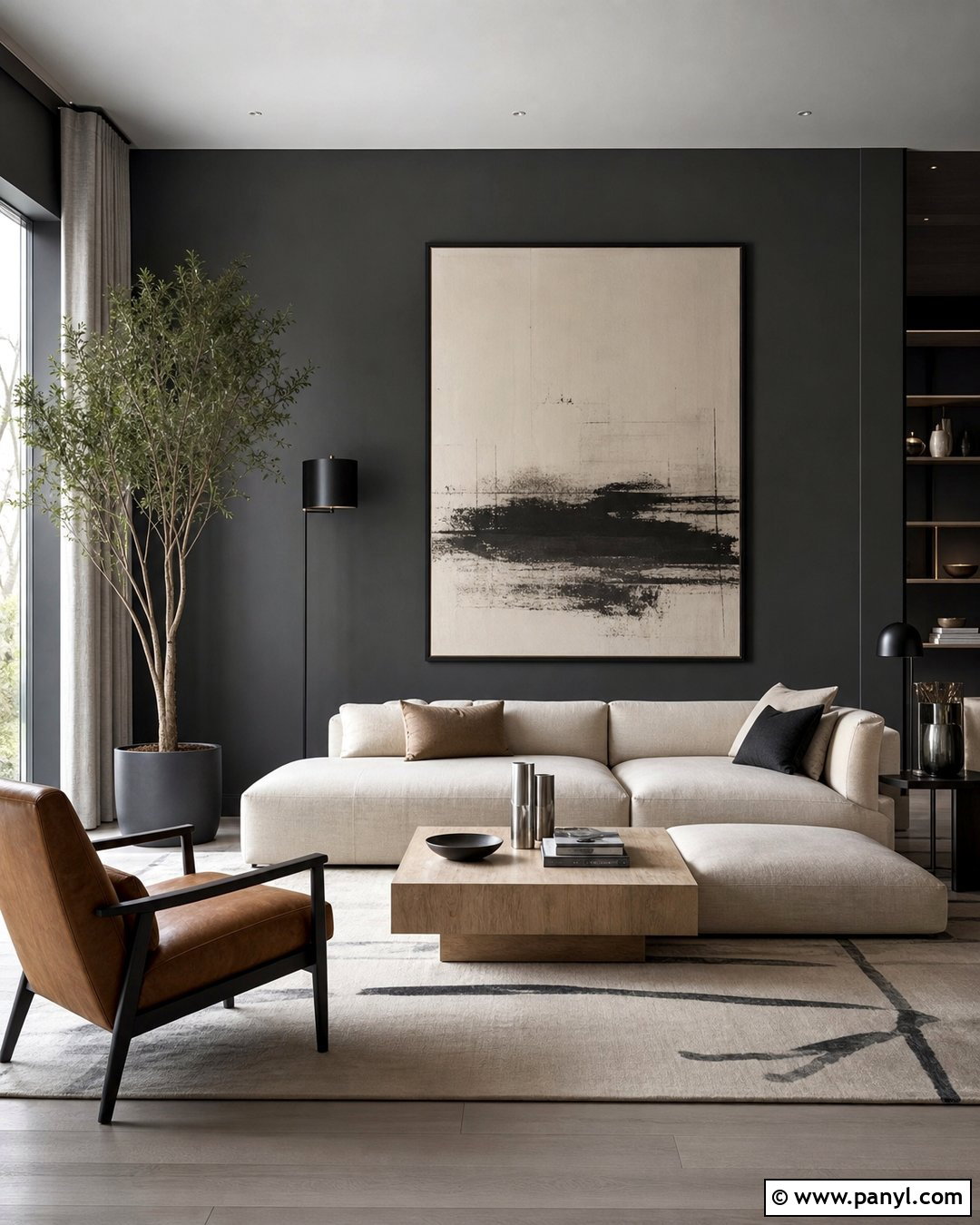 Graphite Wall Color Modern Living Room - 30 Moody Wall Color Ideas