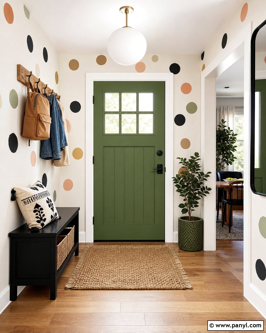 Grass Green Door With Polka Dot Wall - 20 Green Door With Patterned Wall Ideas