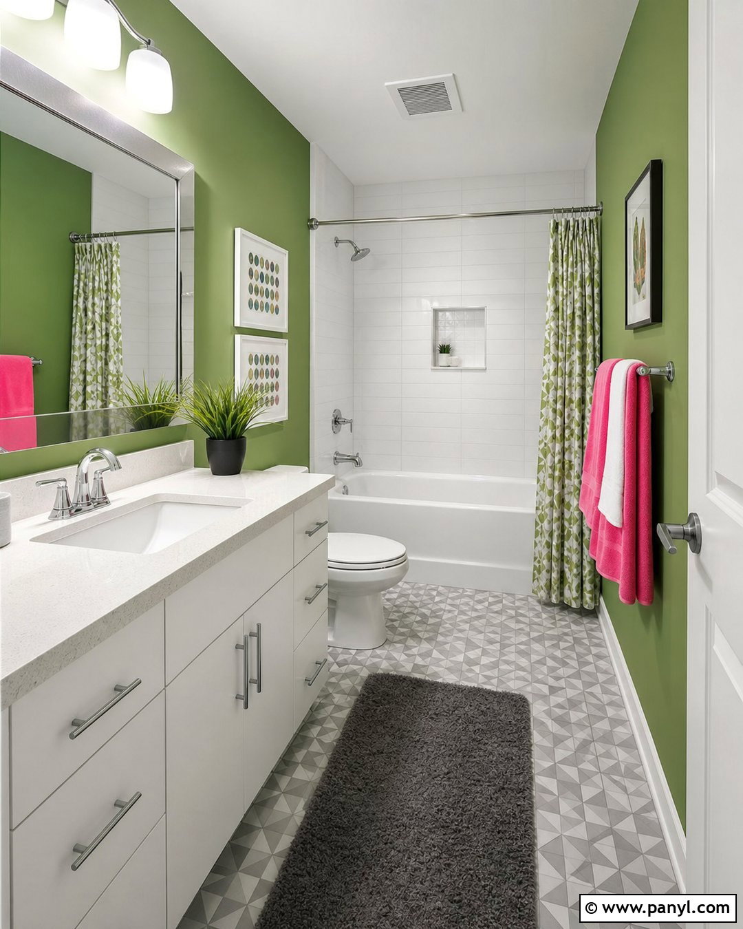 Grass Green Walls With Light Gray Mosaic Tiles - 20 Grey Tiles Green Walls