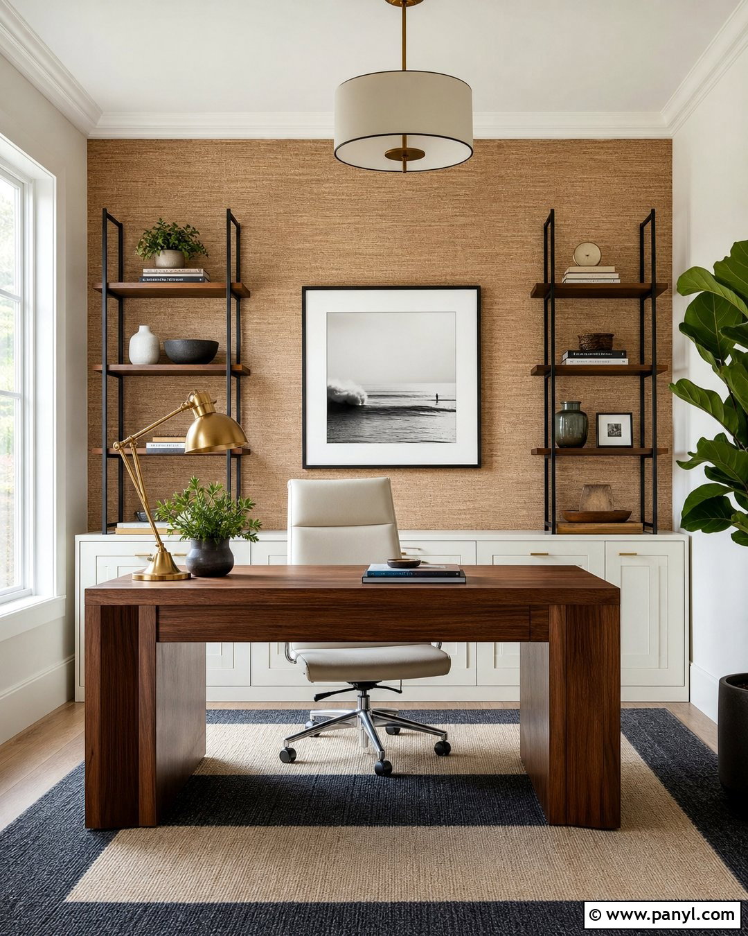Grasscloth Contrast Wall Home Office - 30 Contrast Wall Ideas