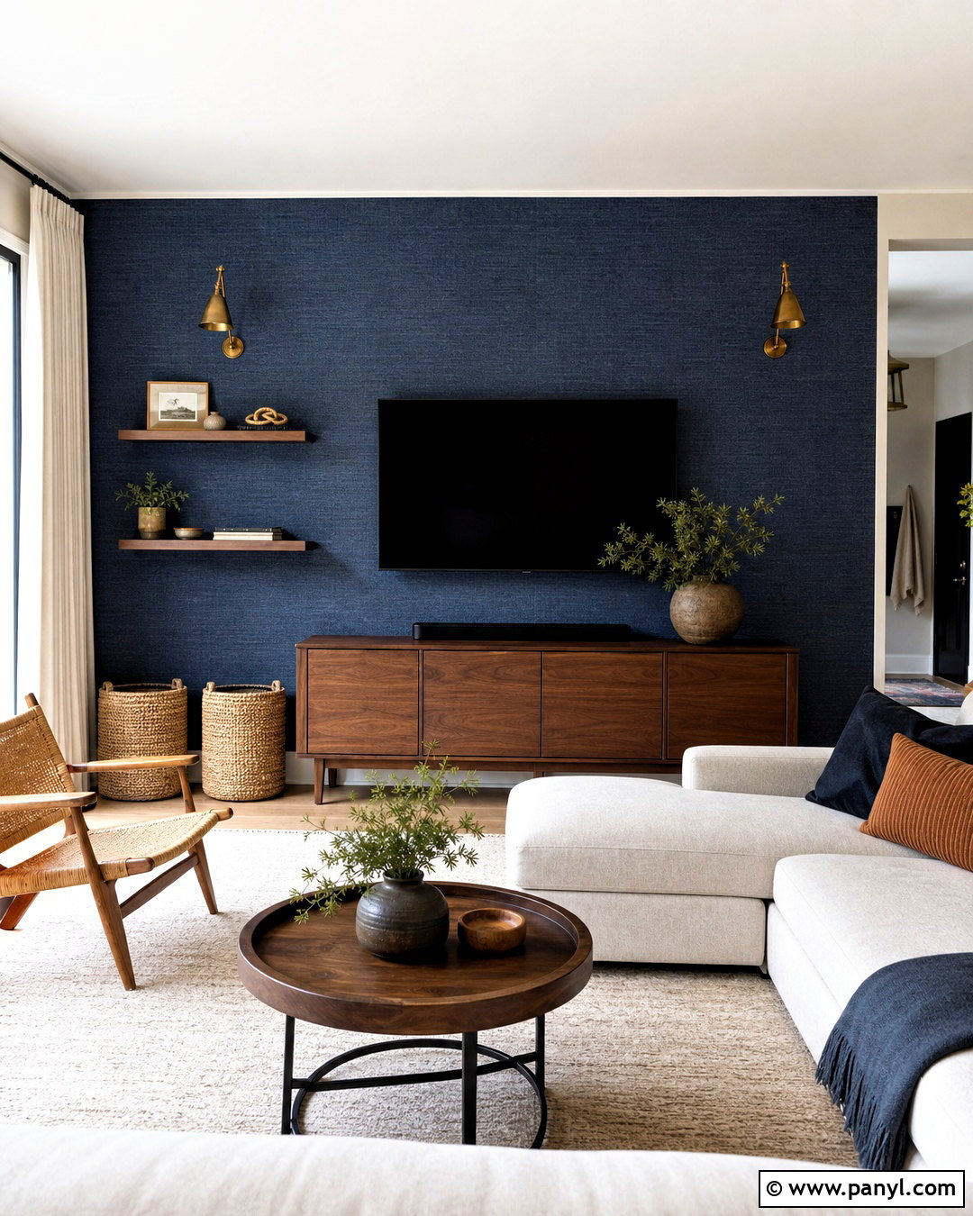Grasscloth Wallpaper TV Accent Wall - 20 behind tv accent wall ideas