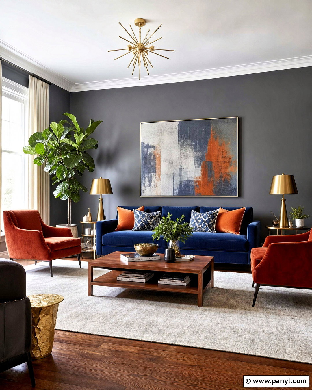 Gray Accent Wall With Bold Color - 20 accent wall gray living room ideas