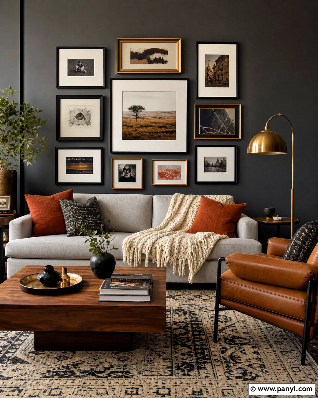 Gray Accent Wall With Gallery Frames - 20 accent wall gray living room ideas