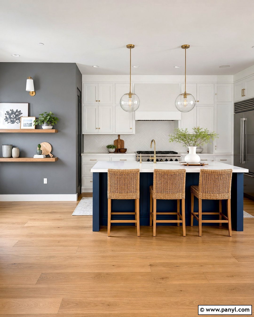 Gray Accent Wall With Navy Kitchen Island - 20 Modern Kitchen With Gray Accent Wall Ideas