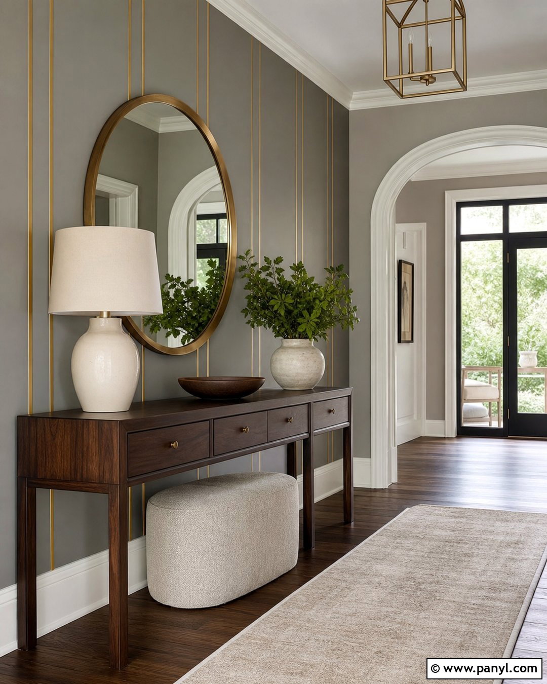 Gray And Gold Pinstripe Entryway Wall - 35 gold stripe wall ideas