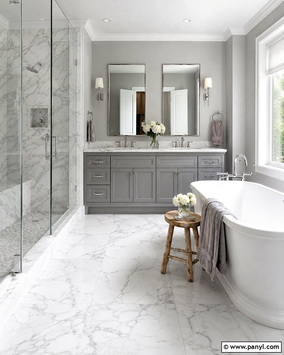 Gray And White Bathroom With Marble Tile - 20 modern gray bathroom ideas
