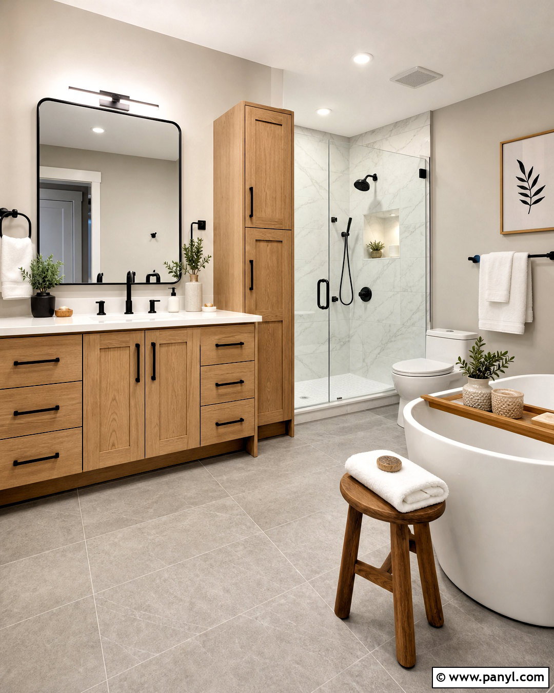 Gray And White Bathroom With Wood Accents - 20 grey and white bathroom ideas