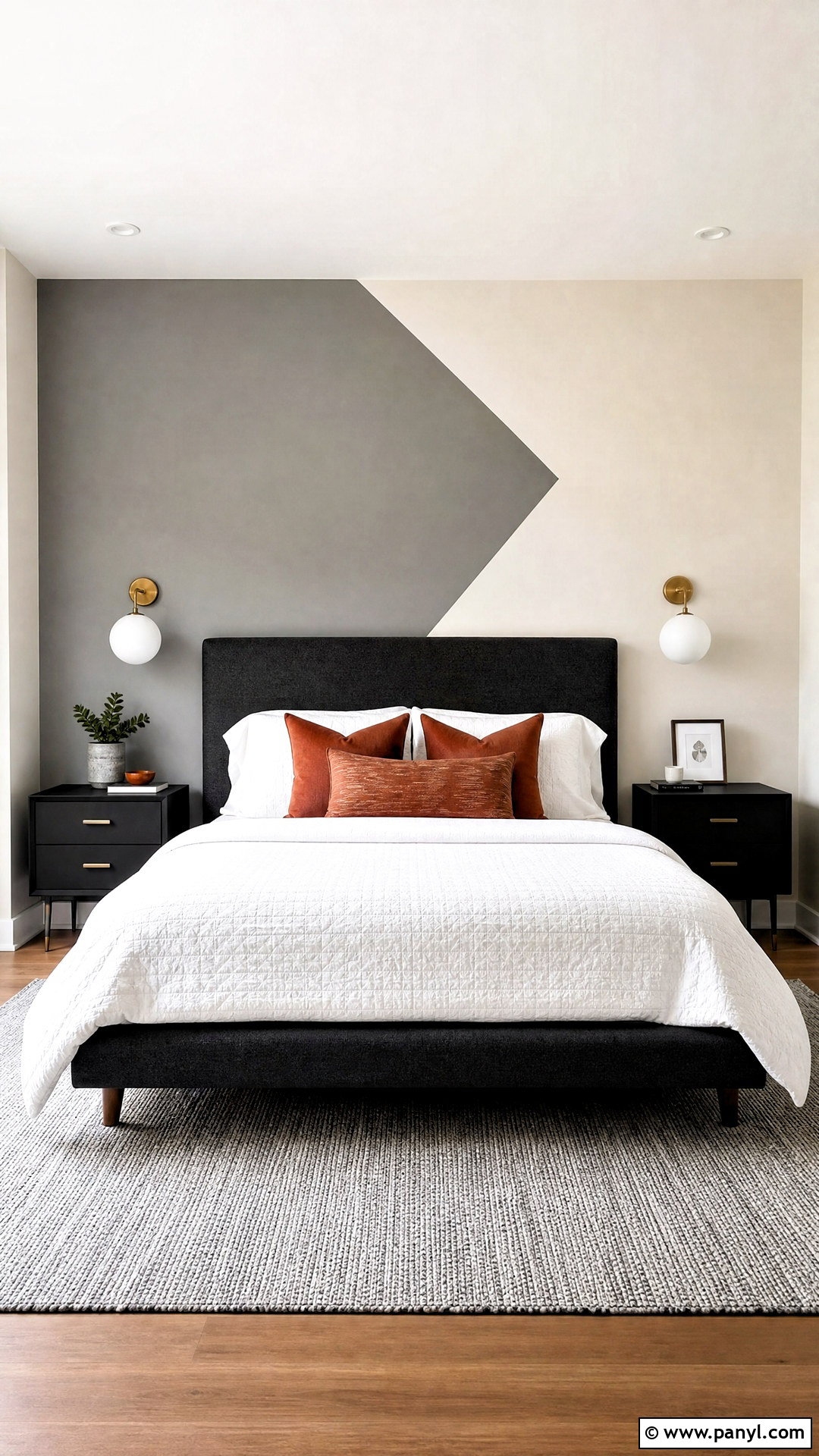 Gray And White Geometric Accent Wall - 20 2 tone accent wall ideas