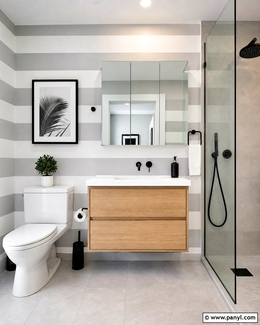 Gray And White Small Bathroom Stripes - 20 striped bathroom walls