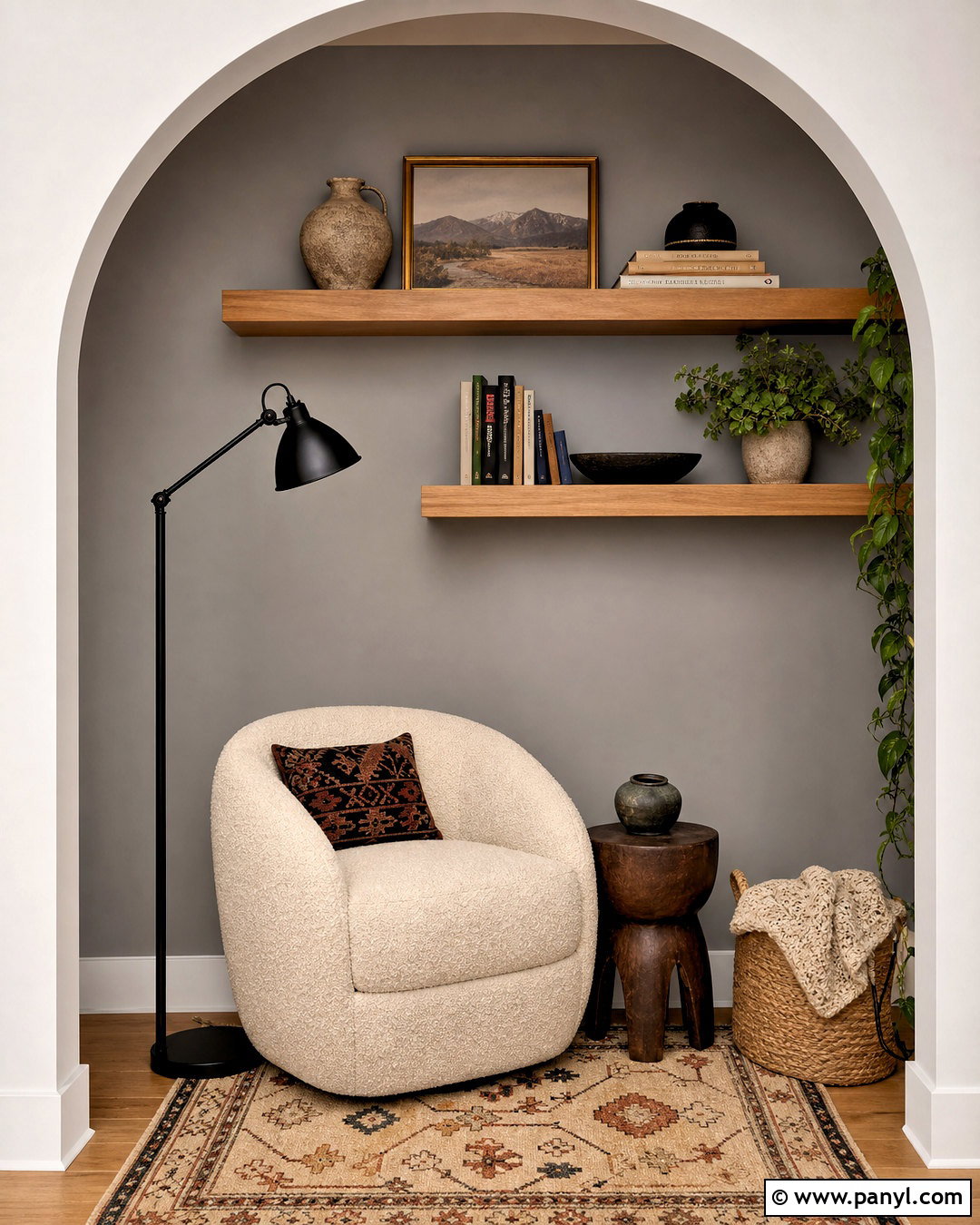 Gray Arch Accent Wall Reading Nook - 20 gray accent wall ideas