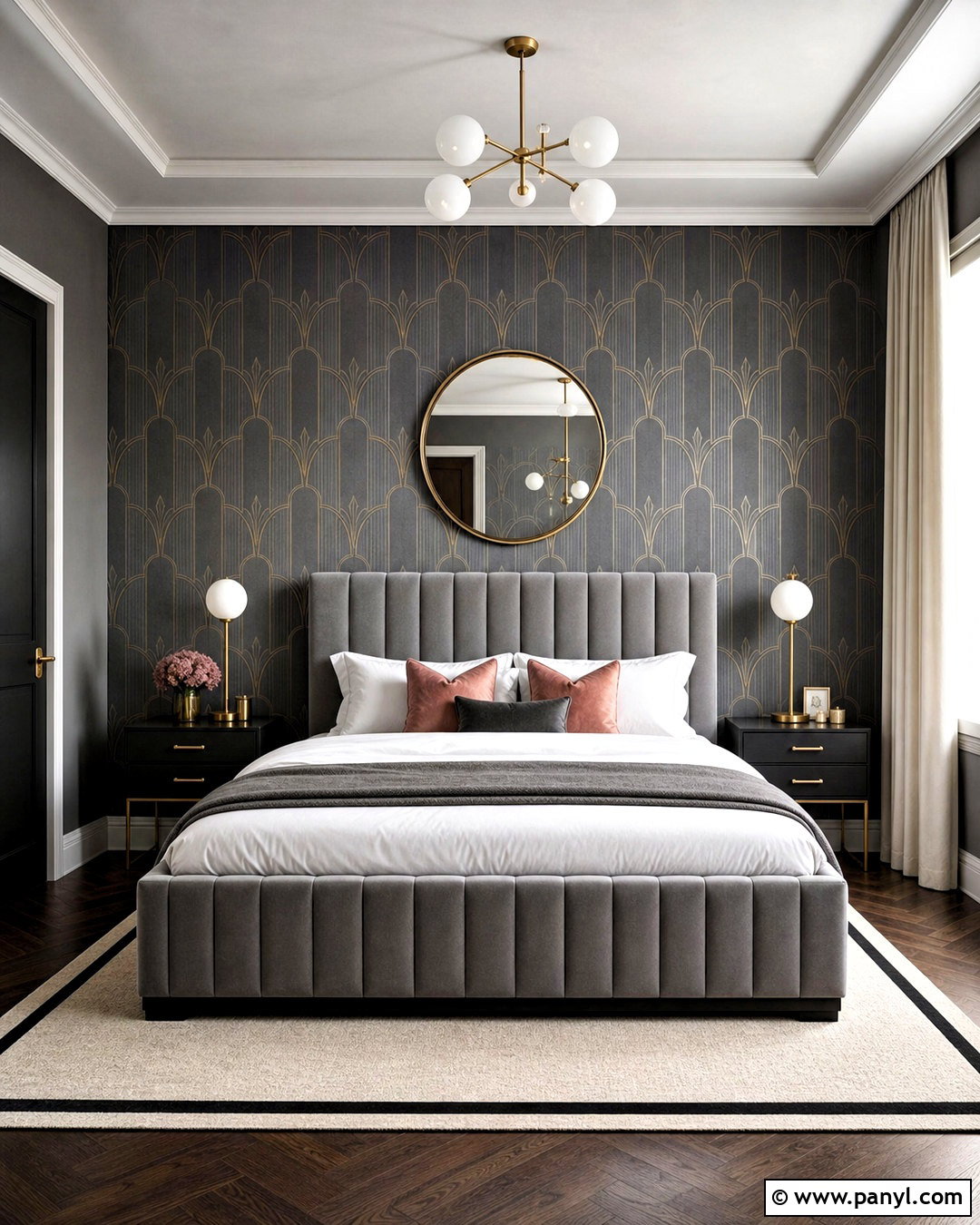 Gray Art Deco Guest Bedroom - 20 gray wallpaper ideas
