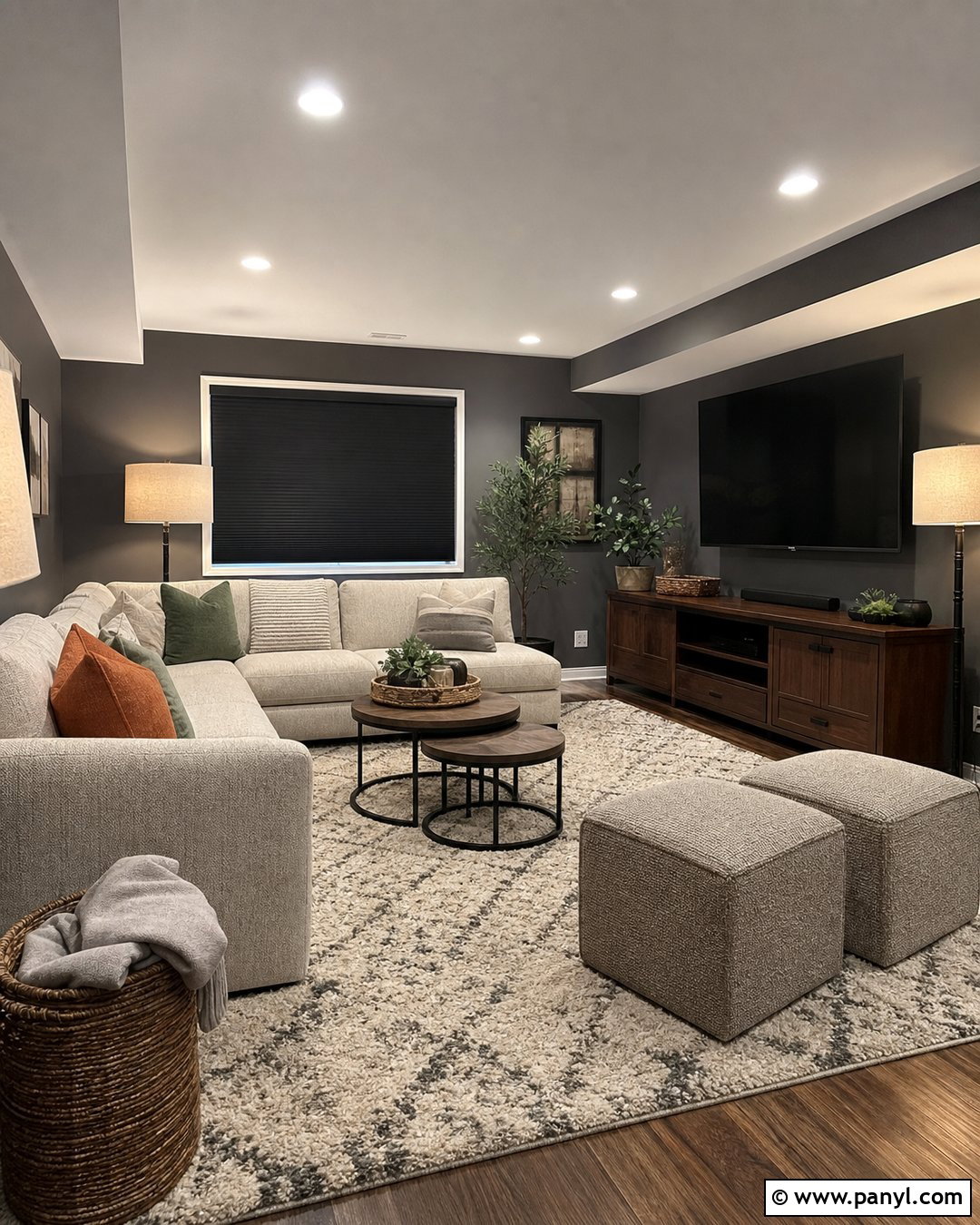 Gray Basement Media Room - 25 Room With Gray Walls