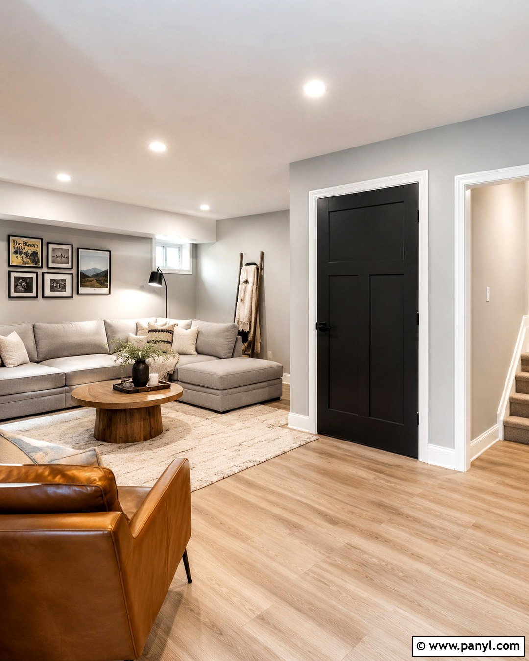 Gray Basement With Black Door - 20 Black Door Grey Walls