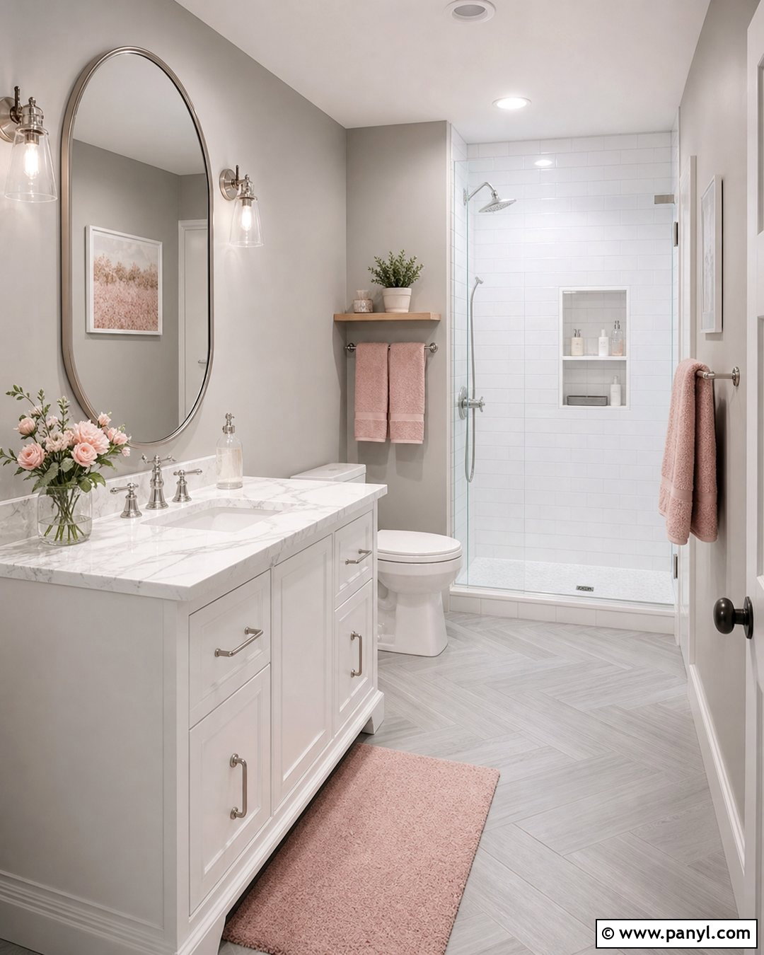 Gray Bathroom Walls With Blush Accents - 20 Gray Bathroom Wall Color Ideas