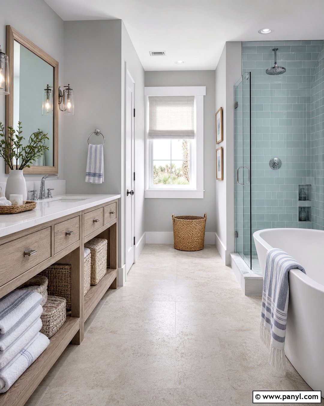 Gray Bathroom Walls With Coastal Decor - 30 gray bathroom walls