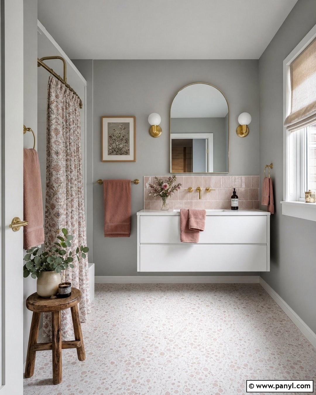 Gray Bathroom Walls With Pink Accents - 30 gray bathroom walls