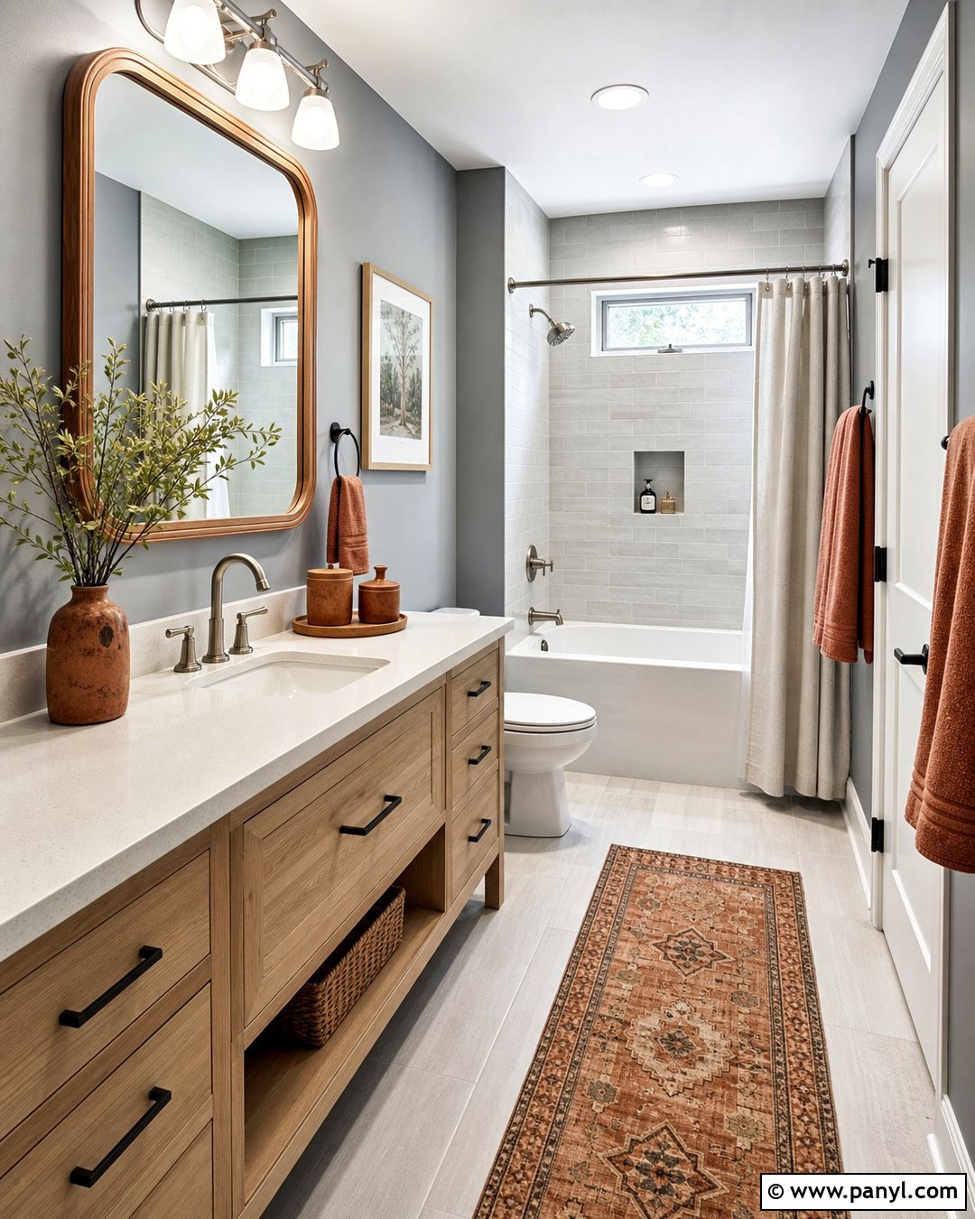 Gray Bathroom Walls With Terracotta Accents - 20 Gray Bathroom Wall Color Ideas