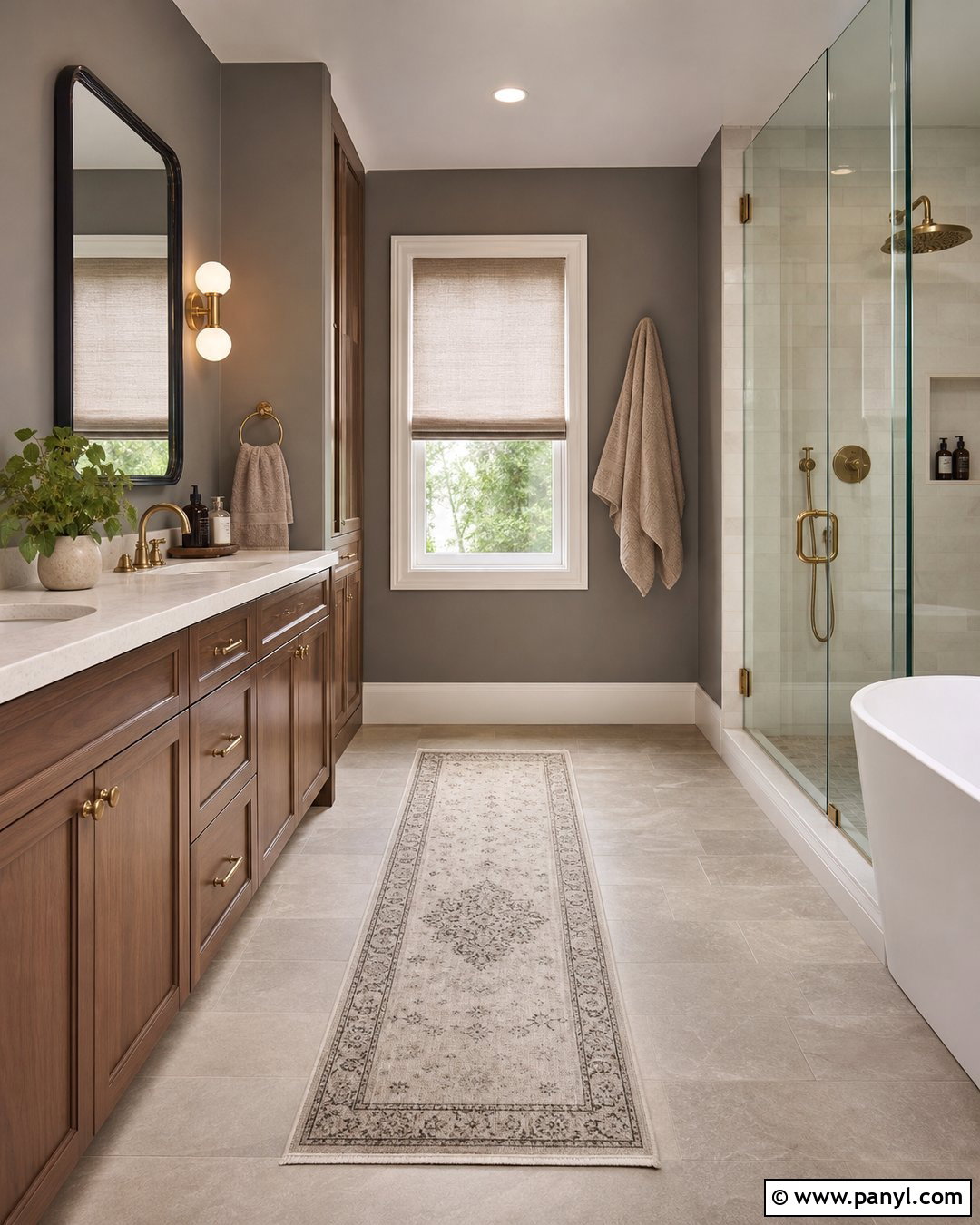 Gray Bathroom Walls With Walnut Vanity - 30 gray bathroom walls