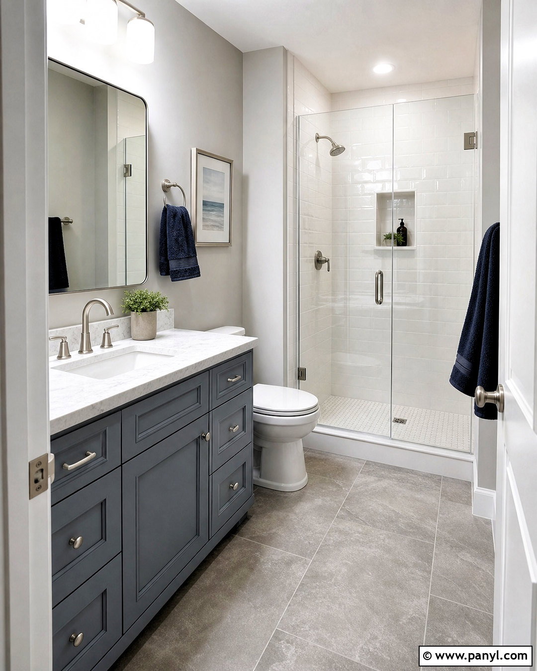Gray Bathroom With Blue Vanity - 20 small gray bathroom ideas