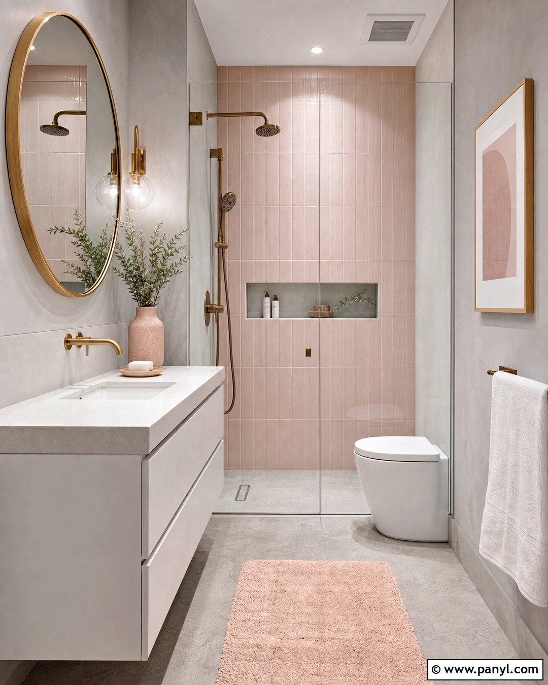 Gray Bathroom With Blush Pink - 20 small gray bathroom ideas