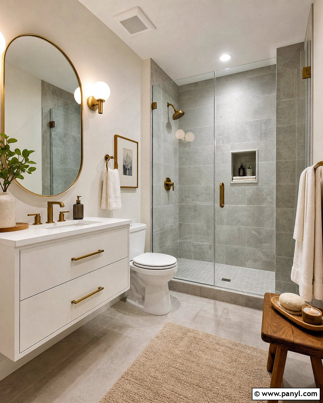 Gray Bathroom With Brass Fixtures - 20 small gray bathroom ideas