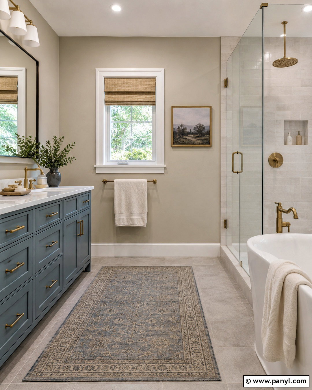 Gray Bathroom With Dusty Blue Cabinets - 20 blue and grey bathroom ideas