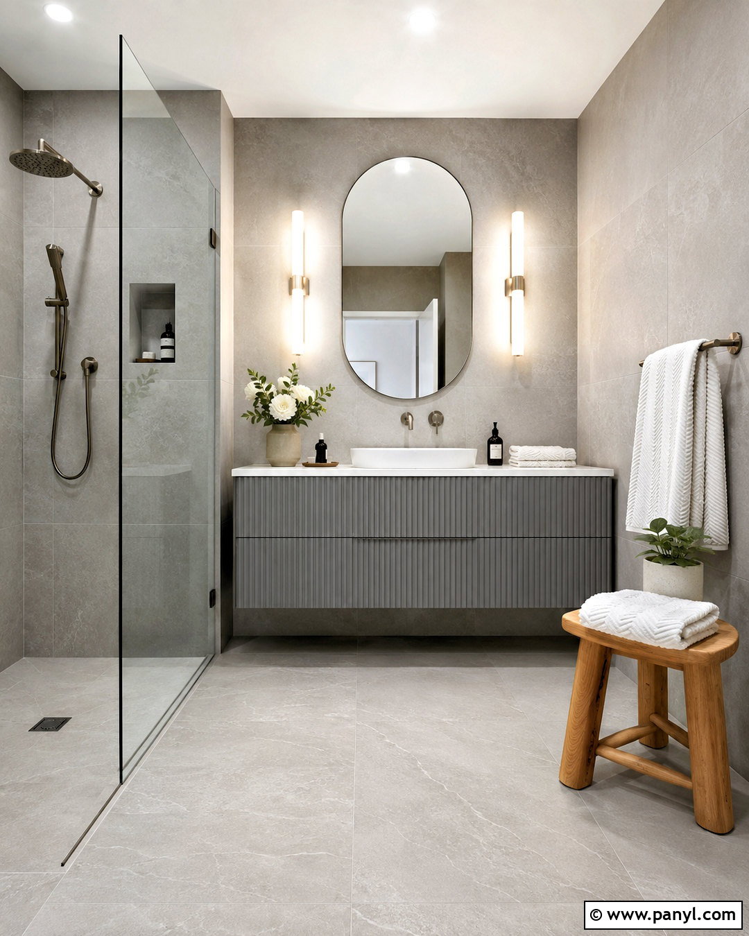 Gray Bathroom With Fluted Vanity - 20 modern gray bathroom ideas