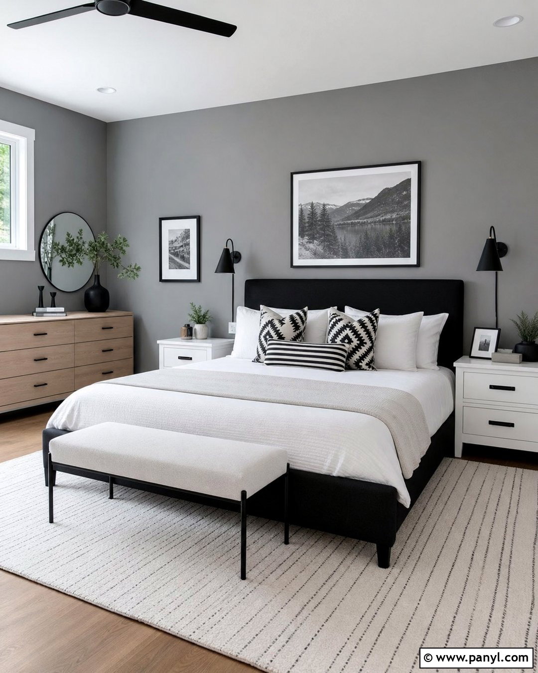 Gray Bedroom Walls With Black And White Decor - 35 Gray Bedroom Walls
