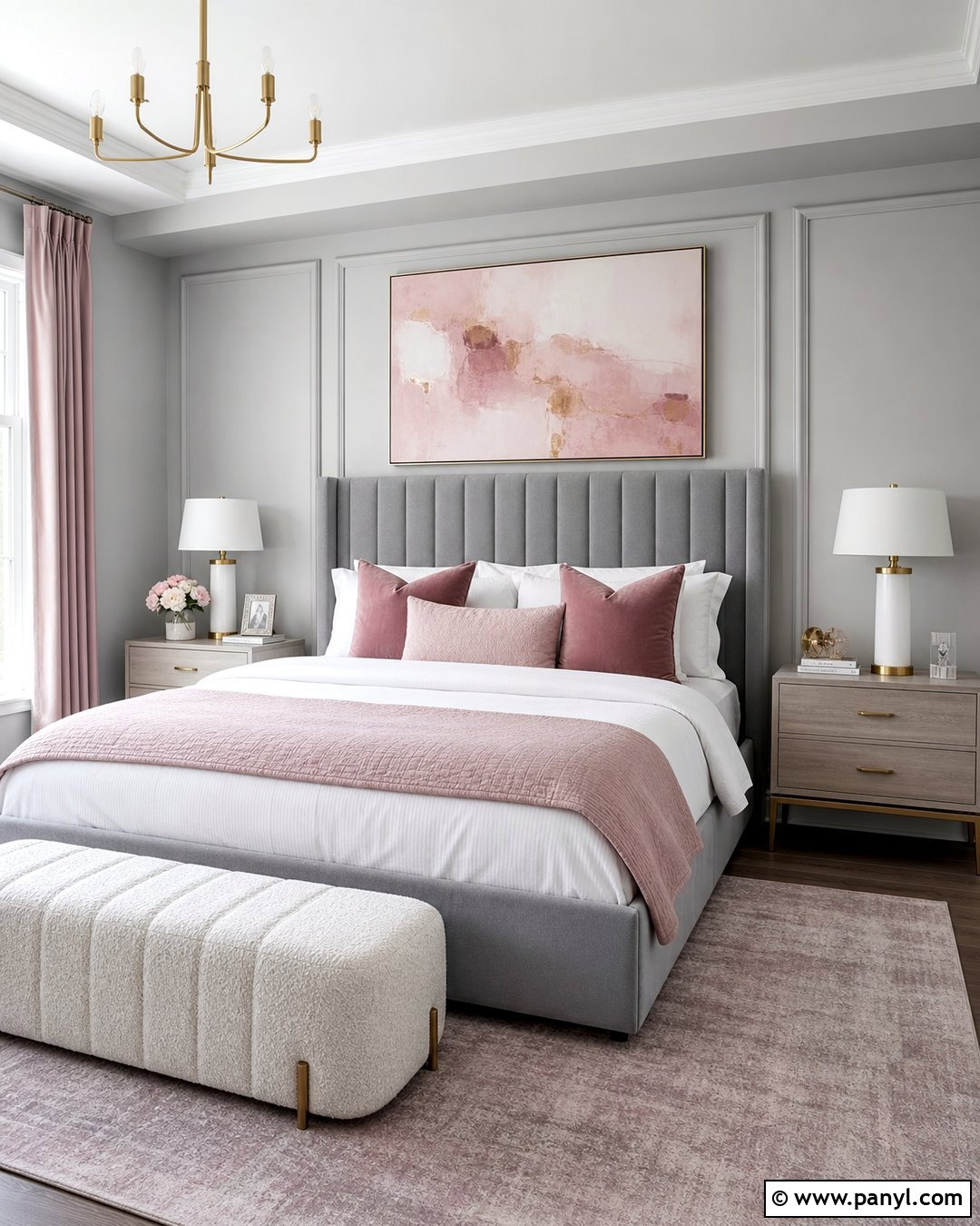 Gray Bedroom Walls With Blush Pink Decor - 35 Gray Bedroom Walls