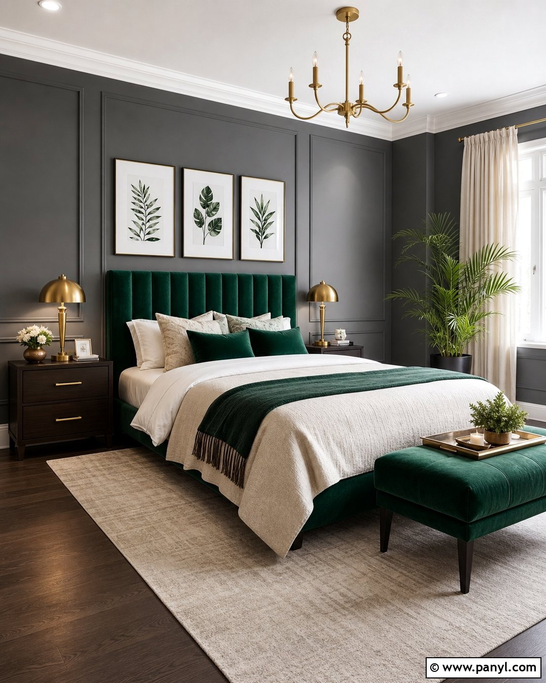 Gray Bedroom Walls With Emerald Green Decor - 35 Gray Bedroom Walls