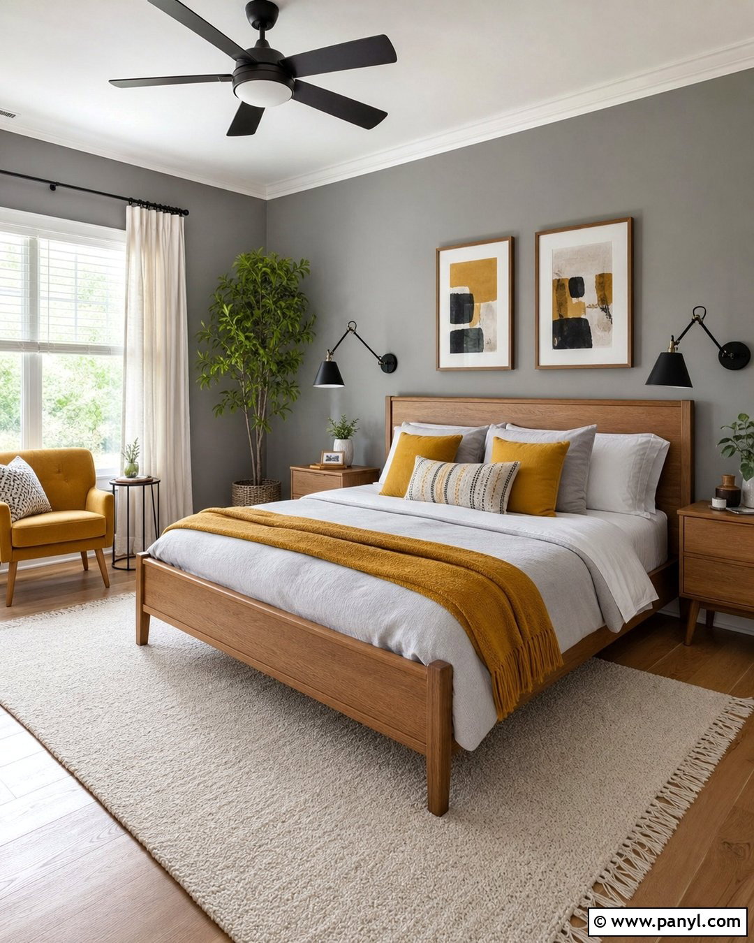 Gray Bedroom Walls With Mustard Yellow Accents - 35 Gray Bedroom Walls