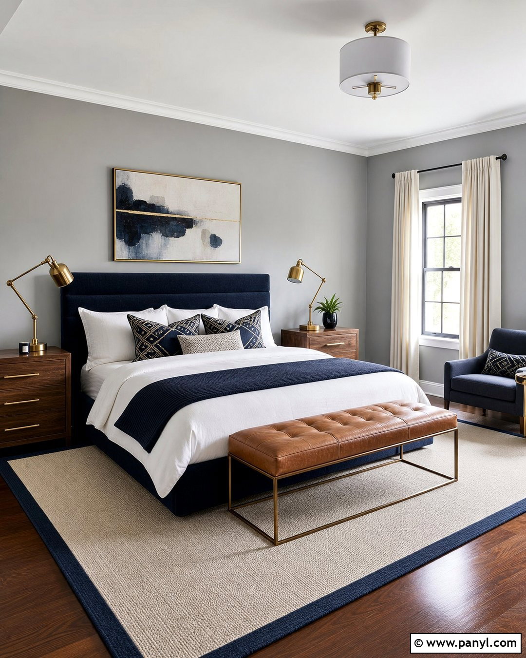 Gray Bedroom Walls With Navy Blue Decor - 35 Gray Bedroom Walls