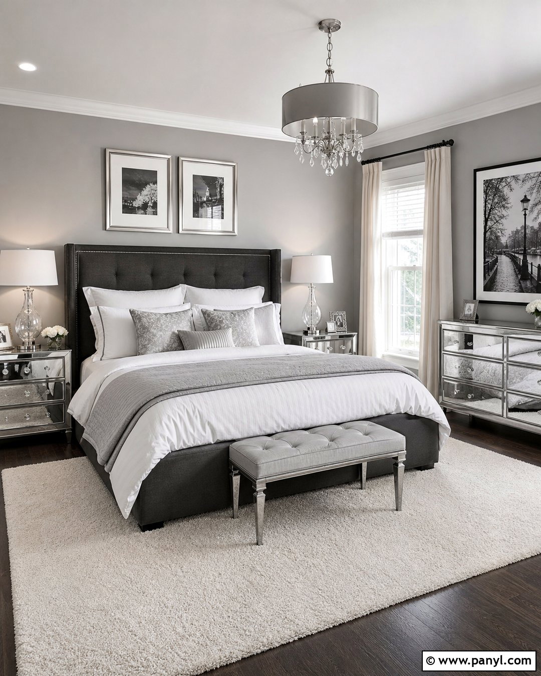 Gray Bedroom Walls With Silver Accents - 35 Gray Bedroom Walls