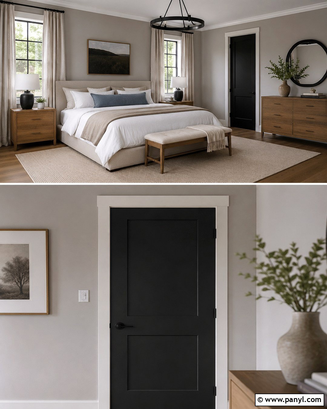 Gray Bedroom With Black Closet Door - 20 Black Door Grey Walls