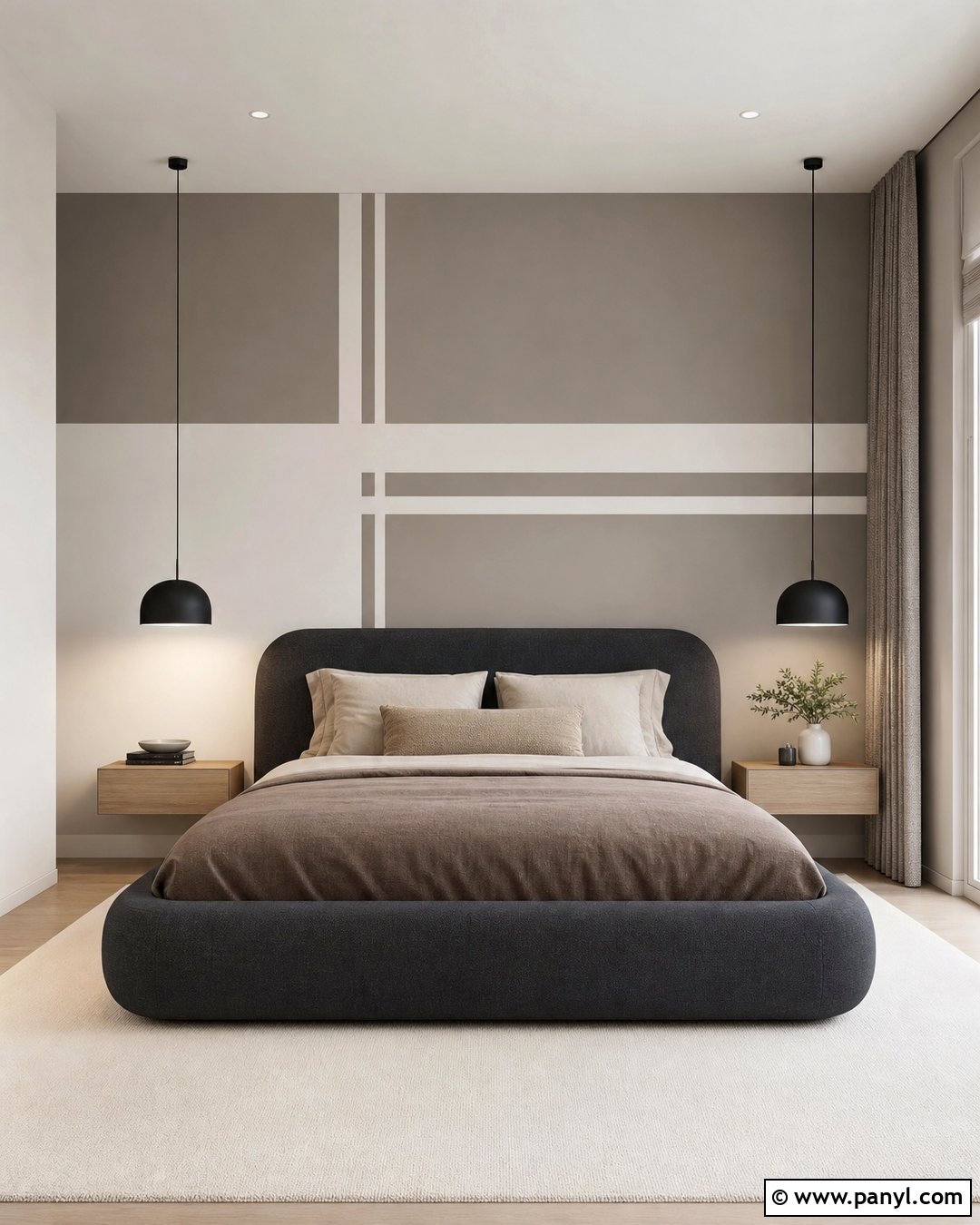 Gray Beige Asymmetrical Bedroom Stripes - 20 Neutral Color Wall Stripes