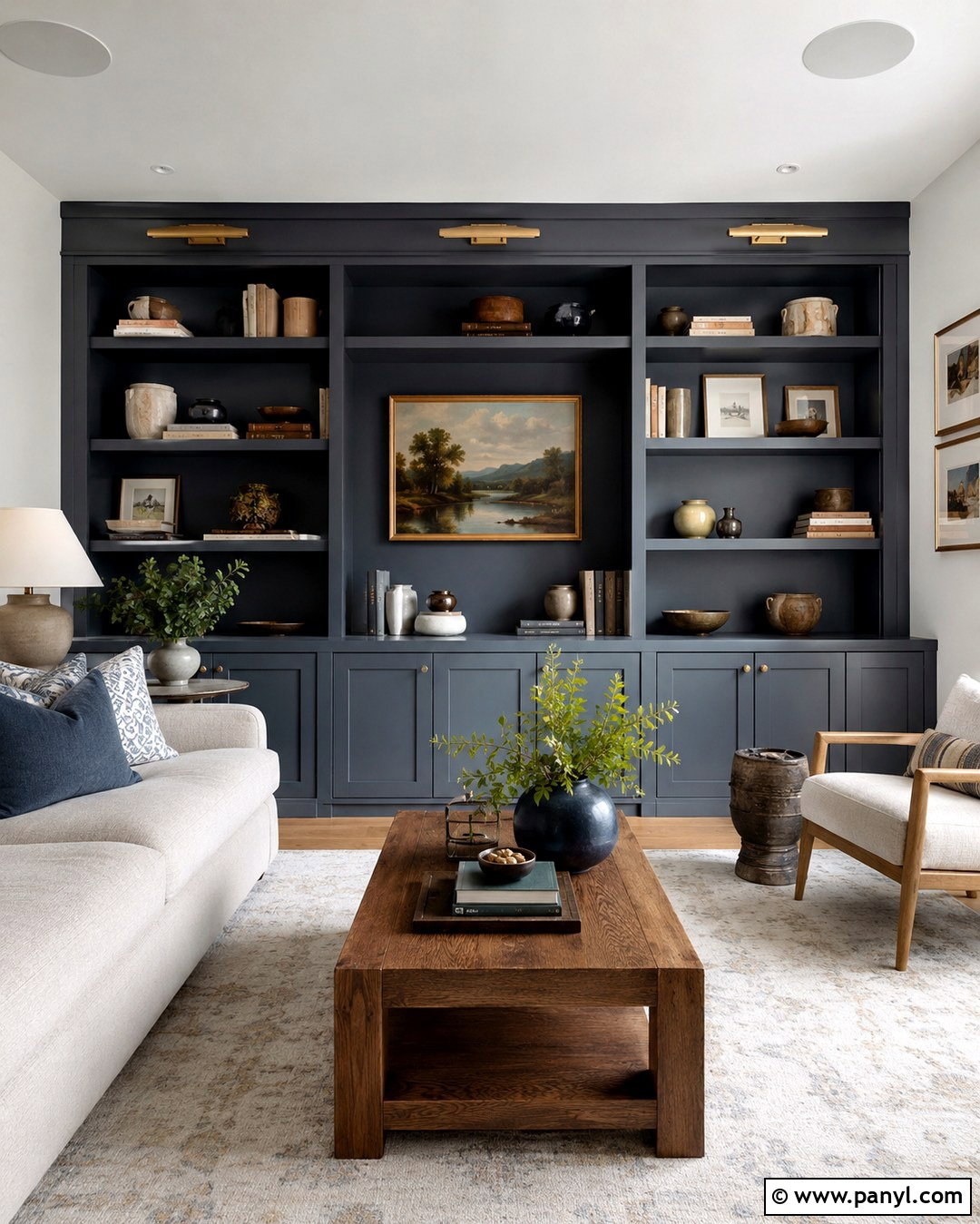 Gray Blue Accent Wall With Built-In Shelves - 20 Gray Blue Accent Wall Ideas