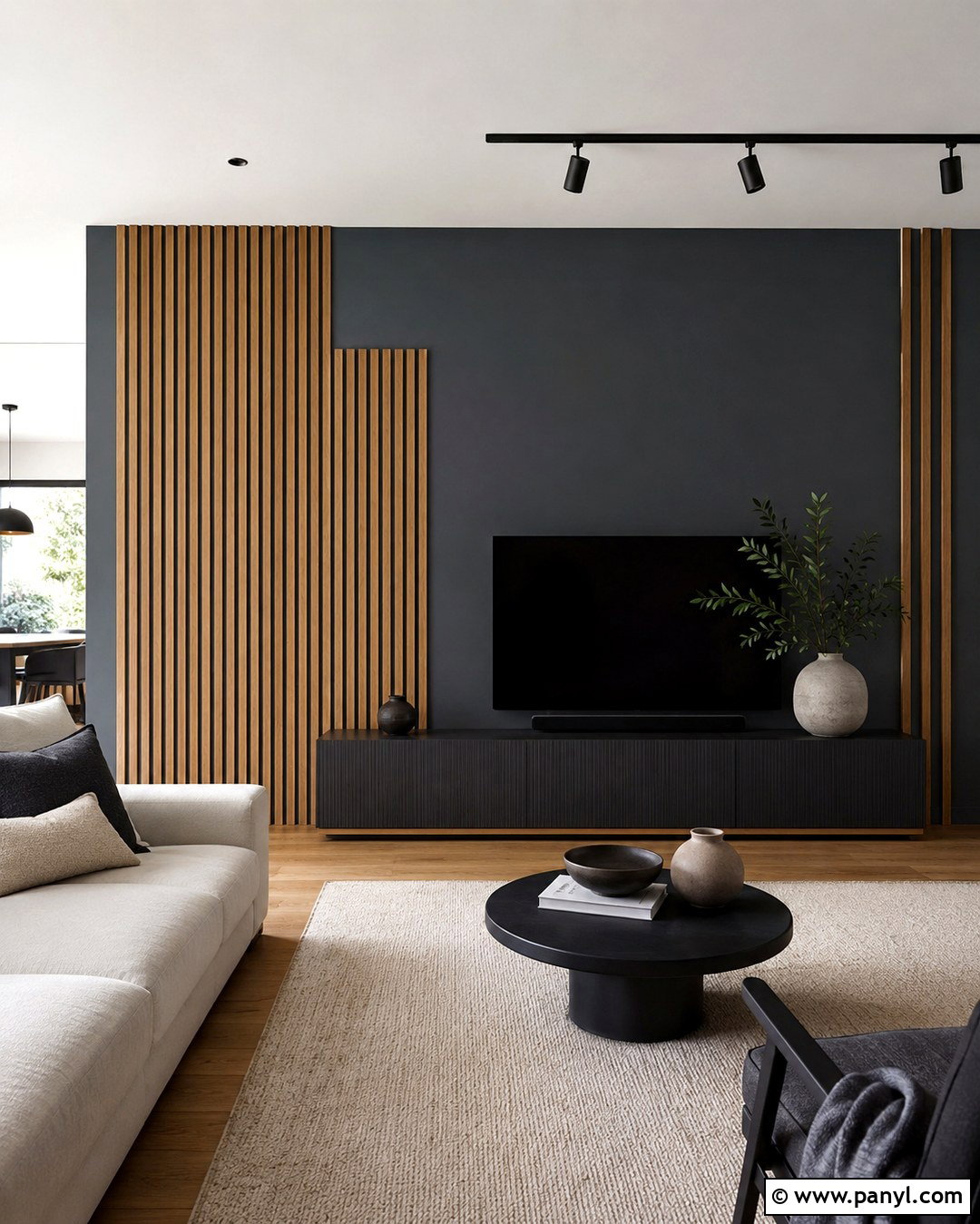 Gray Blue Accent Wall With Wood Slats - 20 Gray Blue Accent Wall Ideas